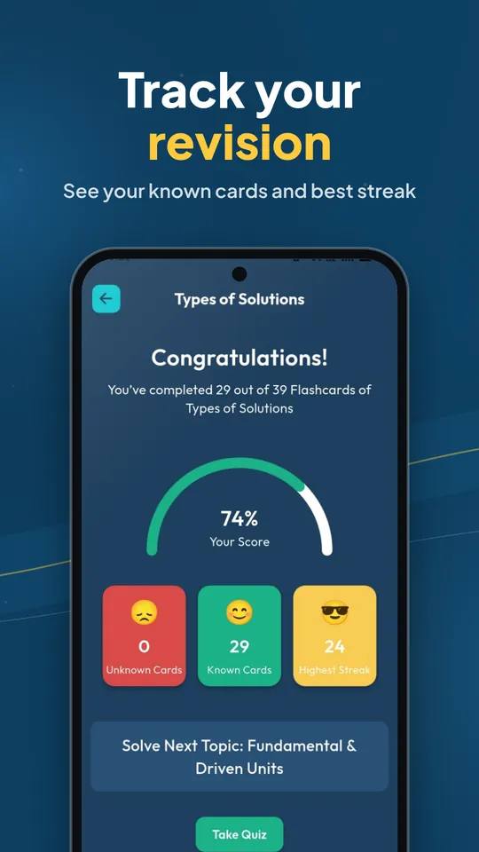 Track your revision: known flashcards and best streak
